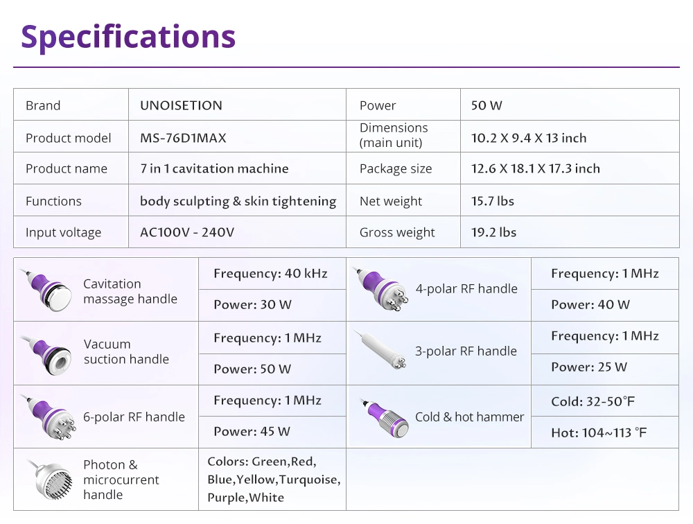 slimming rf machine specifications